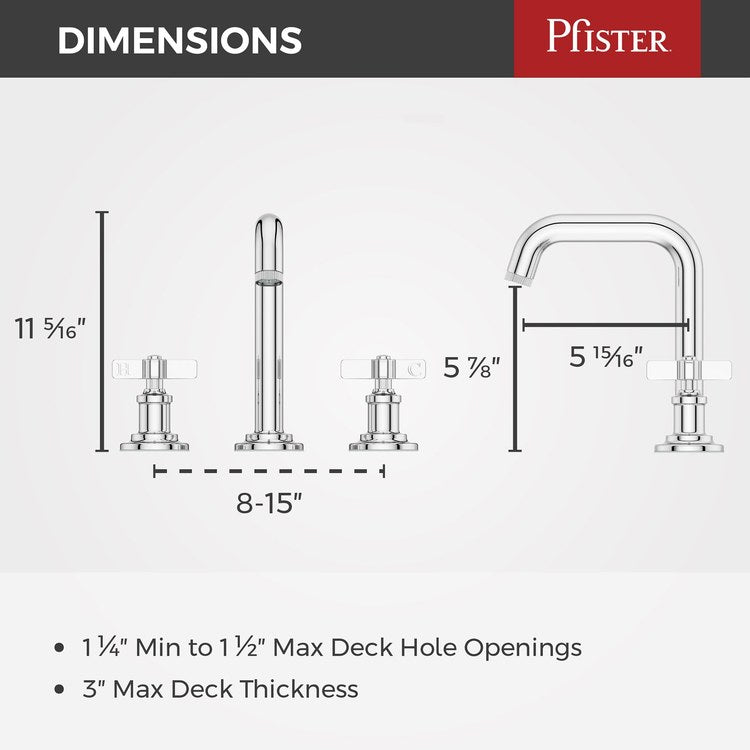 Lavatory Faucet Winter Park Widespread 8 to 15 Inch Spread 2 Cross ADA WaterSense/CALGreen Polished Chrome 1.2 Gallons per Minute Deck Push and Seal 3 Hole - Image 2