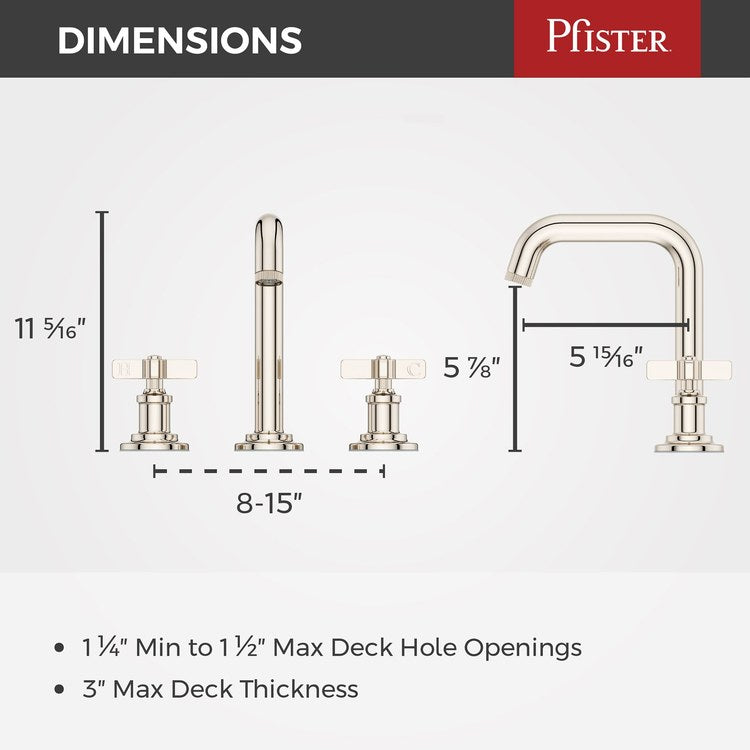 Lavatory Faucet Winter Park Widespread 8 to 15 Inch Spread 2 Cross ADA WaterSense/CALGreen Polished Nickel 1.2 Gallons per Minute Deck Push and Seal 3 Hole - Image 2