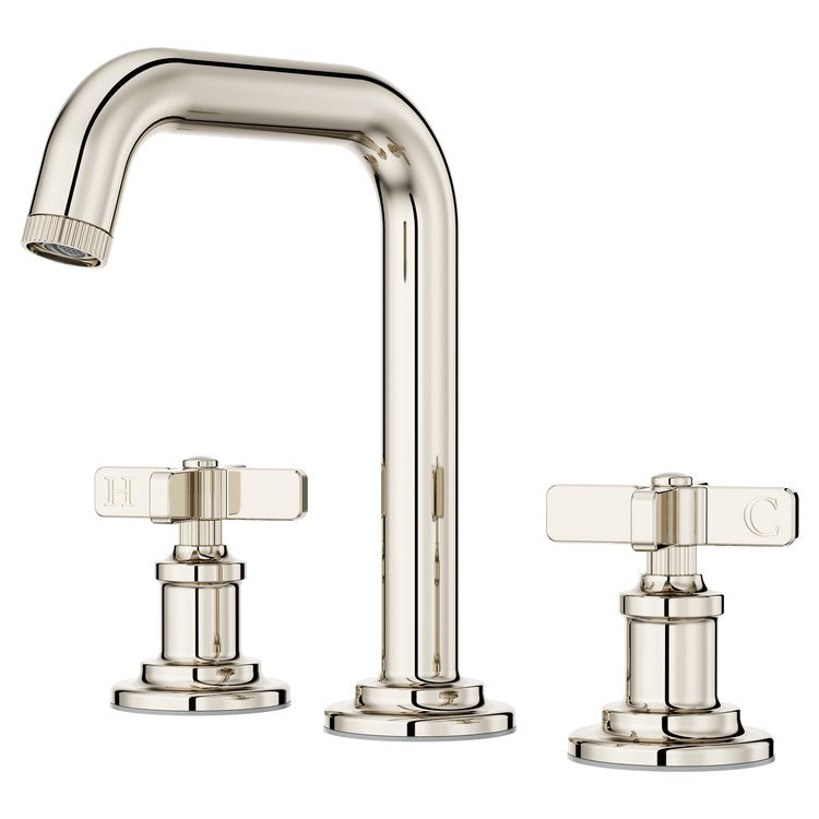 Lavatory Faucet Winter Park Widespread 8 to 15 Inch Spread 2 Cross ADA WaterSense/CALGreen Polished Nickel 1.2 Gallons per Minute Deck Push and Seal 3 Hole
