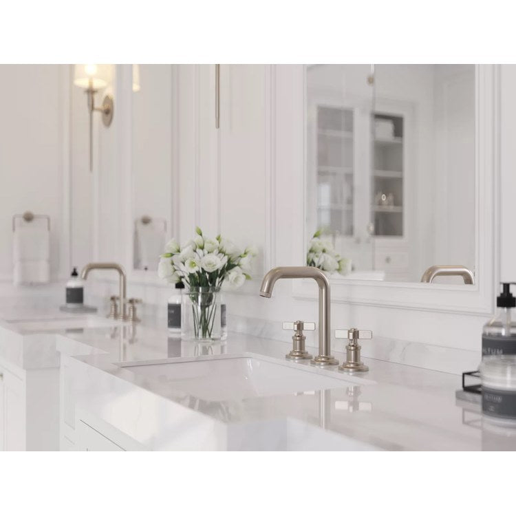 Lavatory Faucet Winter Park Widespread 8 to 15 Inch Spread 2 Cross ADA WaterSense/CALGreen Brushed Nickel 1.2 Gallons per Minute Deck Push and Seal 3 Hole - Image 2