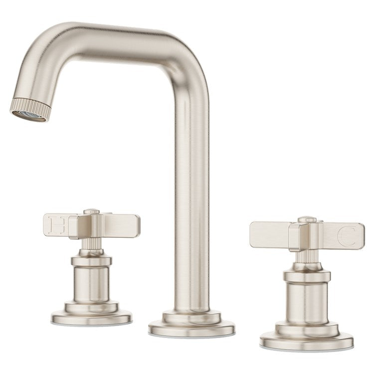 Lavatory Faucet Winter Park Widespread 8 to 15 Inch Spread 2 Cross ADA WaterSense/CALGreen Brushed Nickel 1.2 Gallons per Minute Deck Push and Seal 3 Hole