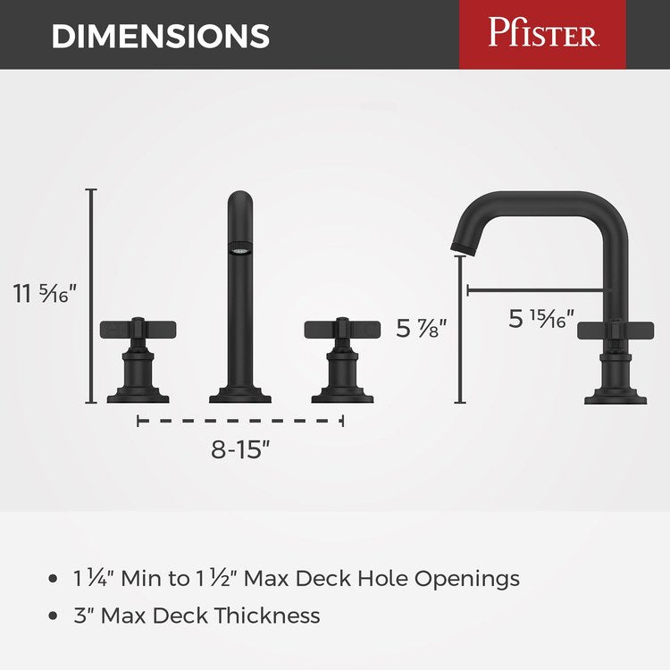Lavatory Faucet Winter Park Widespread 8 to 15 Inch Spread 2 Cross ADA WaterSense/CALGreen Spot Defense Matte Black 1.2 Gallons per Minute Deck Push and Seal 3 Hole - Image 2