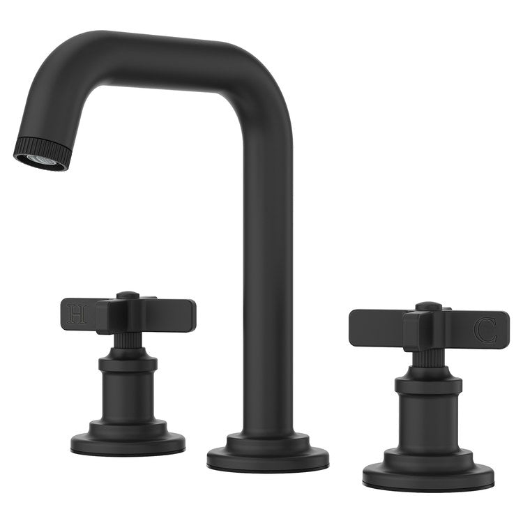 Lavatory Faucet Winter Park Widespread 8 to 15 Inch Spread 2 Cross ADA WaterSense/CALGreen Spot Defense Matte Black 1.2 Gallons per Minute Deck Push and Seal 3 Hole