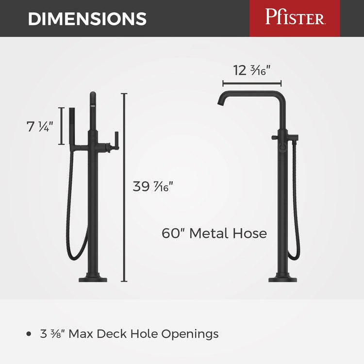 Tub Filler Trim Winter Park Freestanding with Wand 1 Lever Spot Defense Matte Black WaterSense/CALGreen ADA 9-3/8 Inch Spread Floor 6.5 Gallons per Minute - Image 2