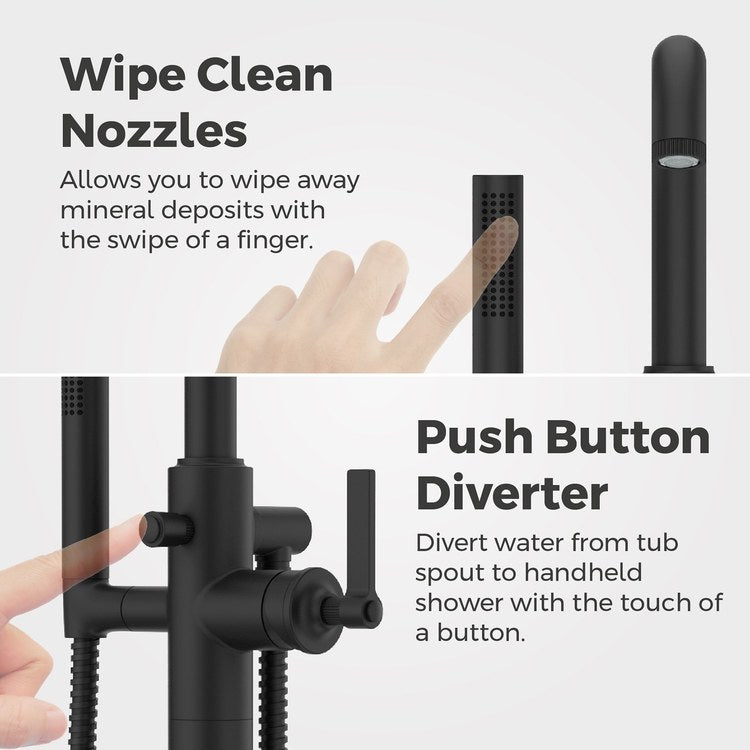 Tub Filler Trim Winter Park Freestanding with Wand 1 Lever Spot Defense Matte Black WaterSense/CALGreen ADA 9-3/8 Inch Spread Floor 6.5 Gallons per Minute - Image 3