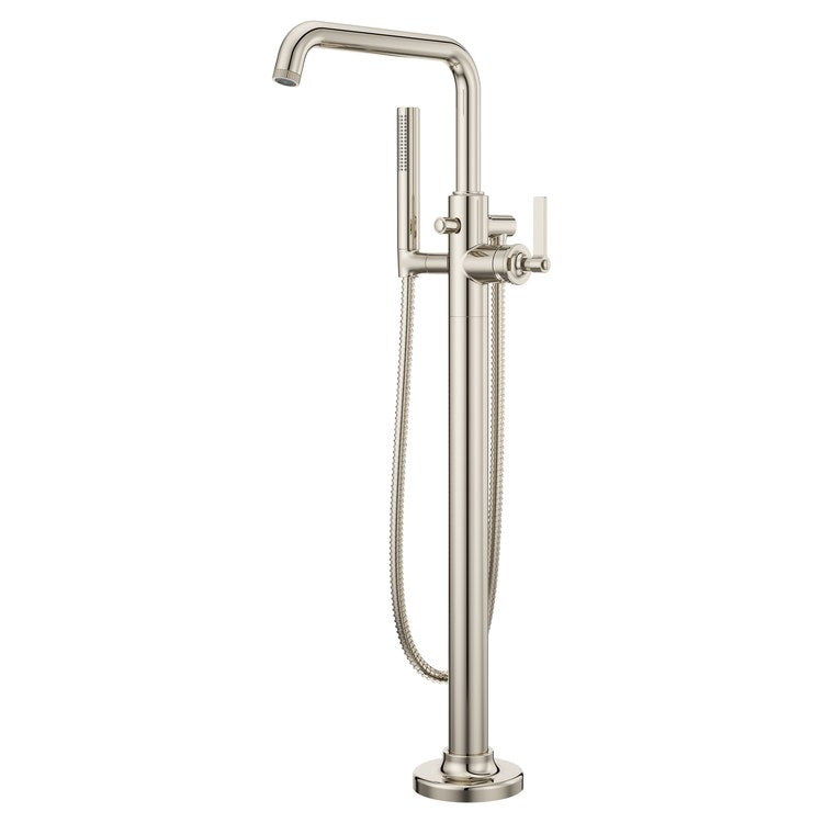 Tub Filler Trim Winter Park Freestanding with Wand 1 Lever Polished Nickel WaterSense/CALGreen ADA 9-3/8 Inch Spread Floor 6.5 Gallons per Minute - Image 1