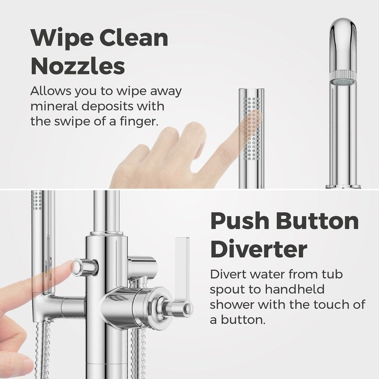 Tub Filler Trim Winter Park Freestanding with Wand 1 Lever Polished Chrome WaterSense/CALGreen ADA 9-3/8 Inch Spread Floor 6.5 Gallons per Minute - Image 3