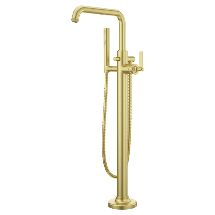 Tub Filler Trim Winter Park Freestanding with Wand 1 Lever Brushed Gold WaterSense/CALGreen ADA 9-3/8 Inch Spread Floor 6.5 Gallons per Minute - Image 1