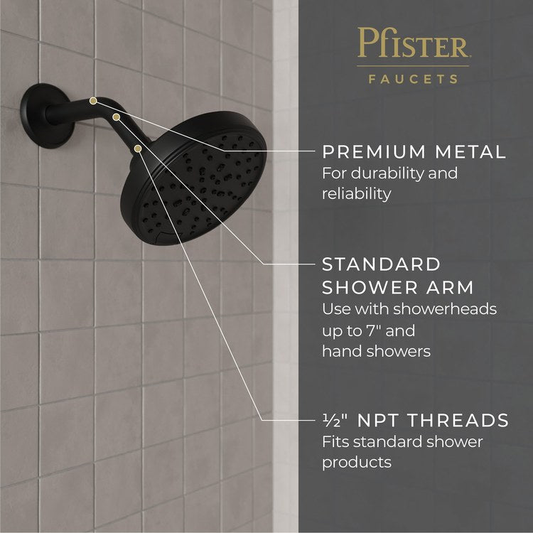 Shower Arm Curved Less Flange Matte Black 6 Inch Brass Wall - Image 2