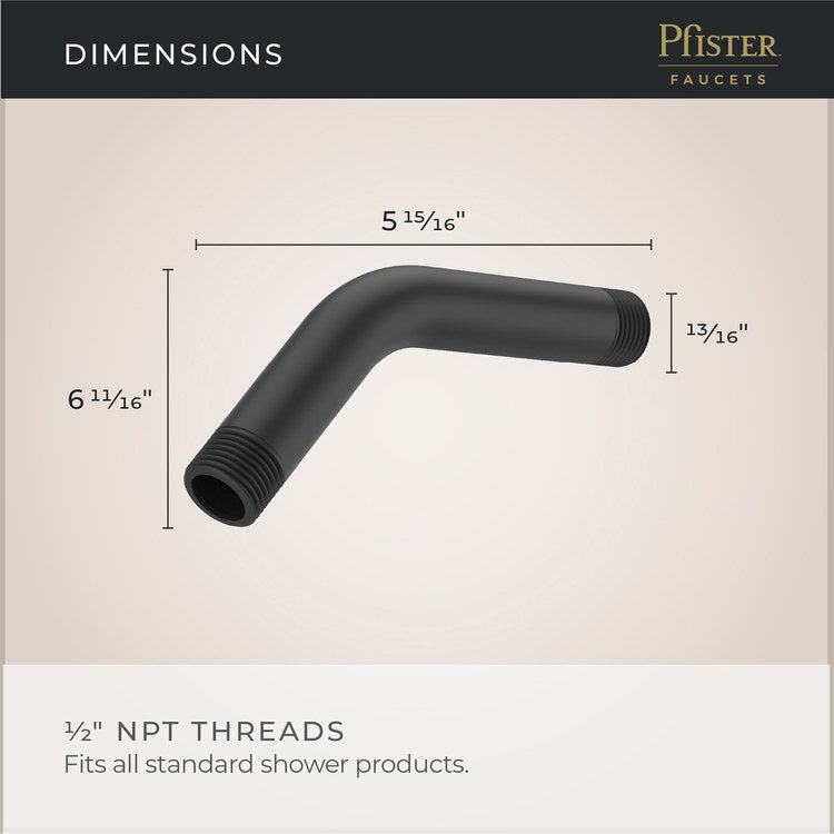 Shower Arm Curved Less Flange Matte Black 6 Inch Brass Wall - Image 3