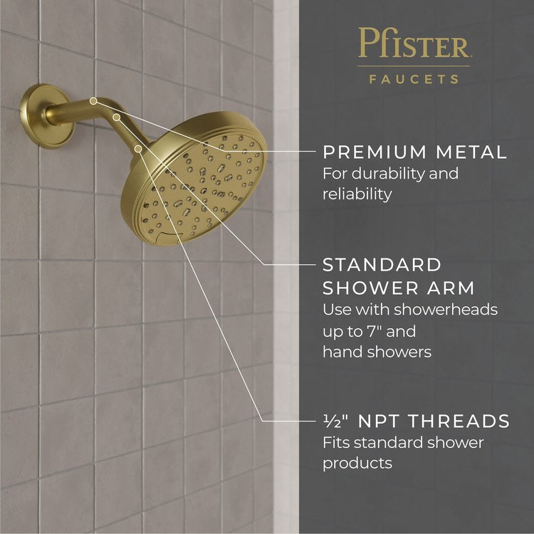 Shower Arm Curved Less Flange Brushed Gold 6 Inch Brass Wall - Image 2