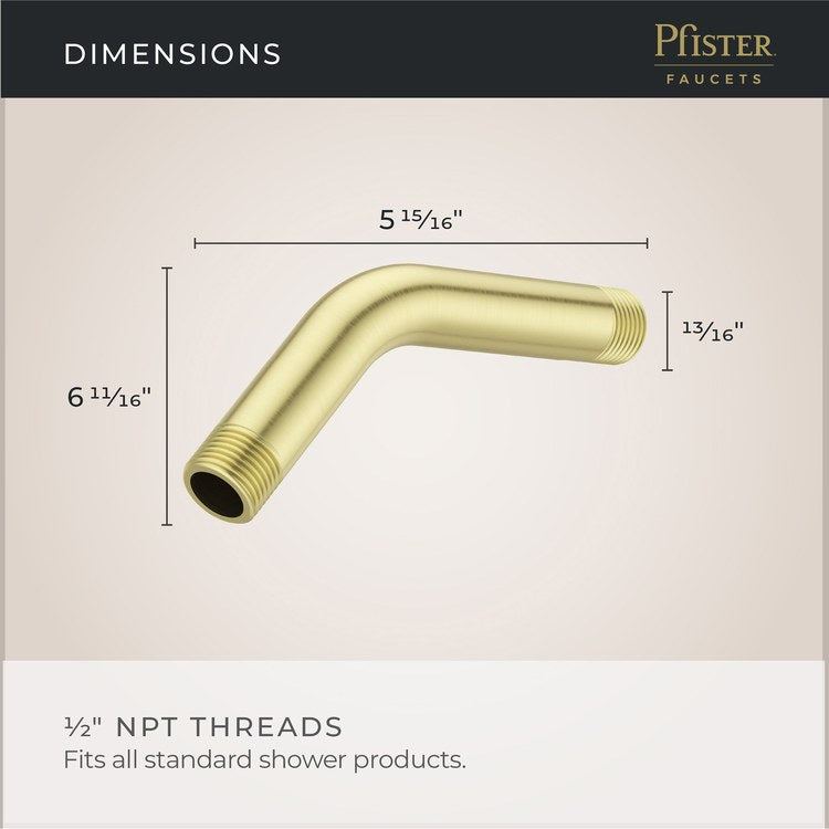 Shower Arm Curved Less Flange Brushed Gold 6 Inch Brass Wall - Image 3
