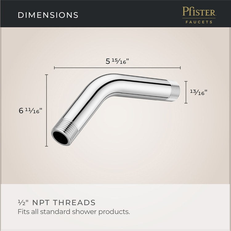 Shower Arm Curved Less Flange Polished Chrome 6 Inch Brass Wall - Image 3