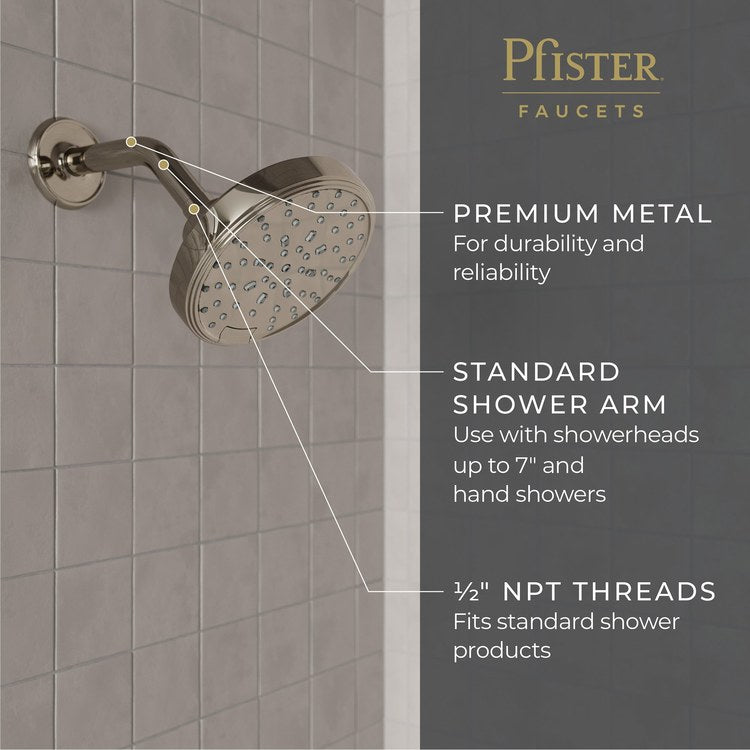 Shower Arm Curved Less Flange Polished Nickel 6 Inch Brass Wall - Image 2