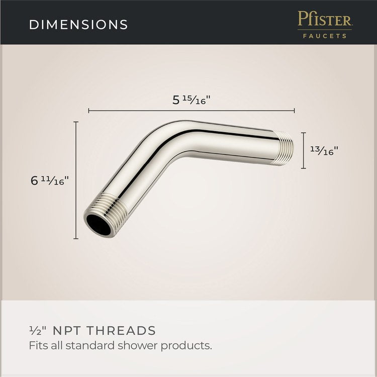 Shower Arm Curved Less Flange Polished Nickel 6 Inch Brass Wall - Image 3