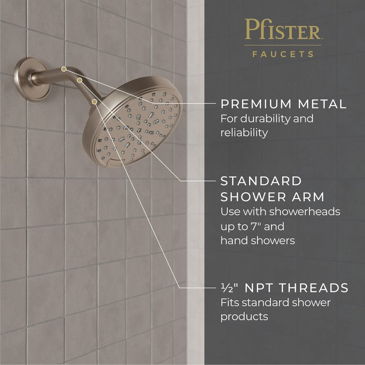 Shower Arm Curved Less Flange Brushed Nickel 6 Inch Brass Wall - Image 2