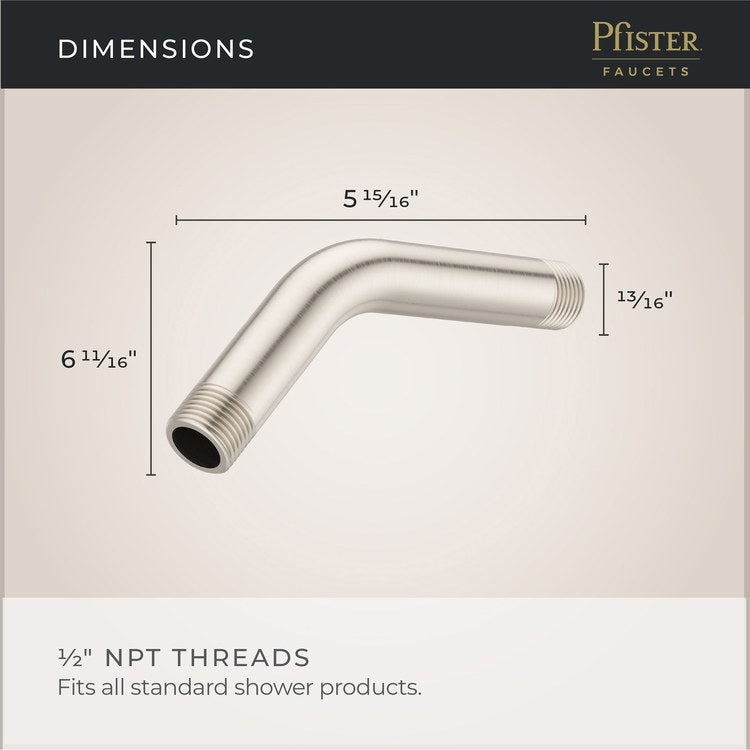 Shower Arm Curved Less Flange Brushed Nickel 6 Inch Brass Wall - Image 3
