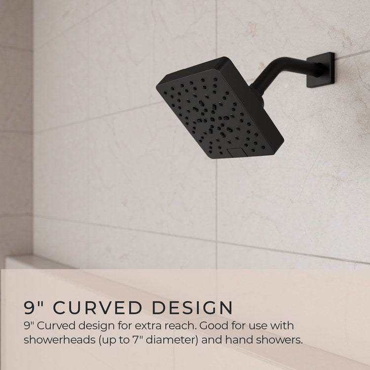 Shower Arm Curved Less Flange Matte Black 9 Inch Brass Wall - Image 2