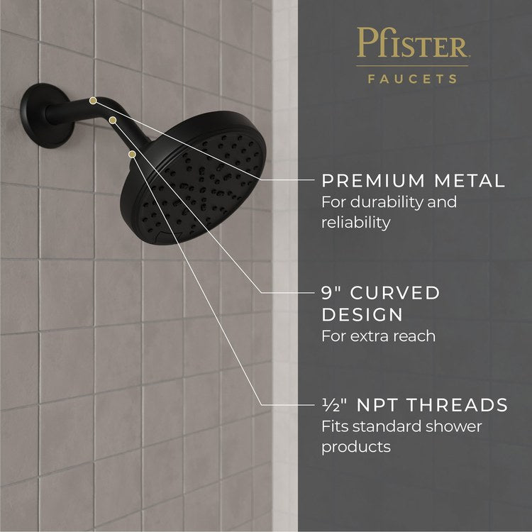 Shower Arm Curved Less Flange Matte Black 9 Inch Brass Wall - Image 3