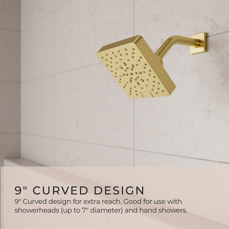 Shower Arm Curved Less Flange Brushed Gold 9 Inch Brass Wall - Image 2