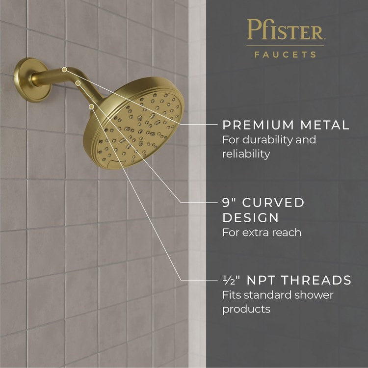 Shower Arm Curved Less Flange Brushed Gold 9 Inch Brass Wall - Image 3