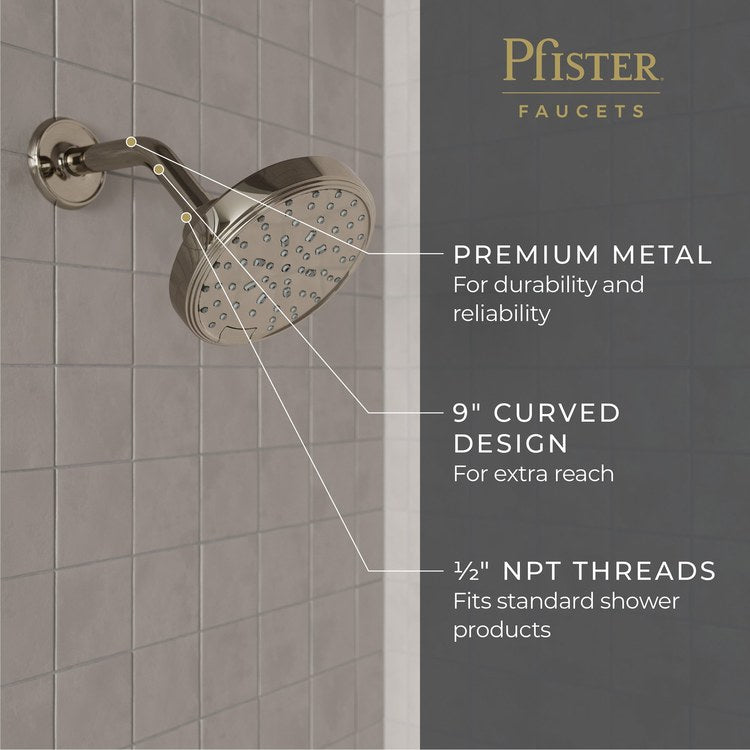 Shower Arm Curved Less Flange Polished Nickel 9 Inch Brass Wall - Image 3