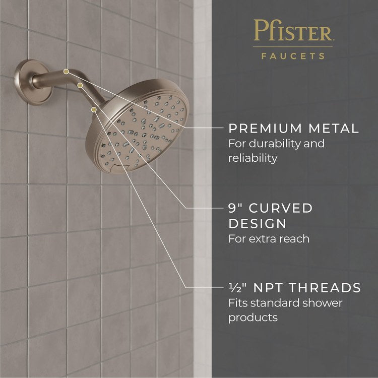 Shower Arm Curved Less Flange Brushed Nickel 9 Inch Brass Wall - Image 3