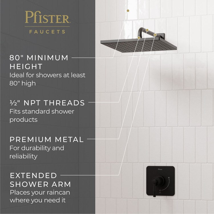 Shower Arm Straight Less Flange Matte Black 14 Inch Brass Wall - Image 2