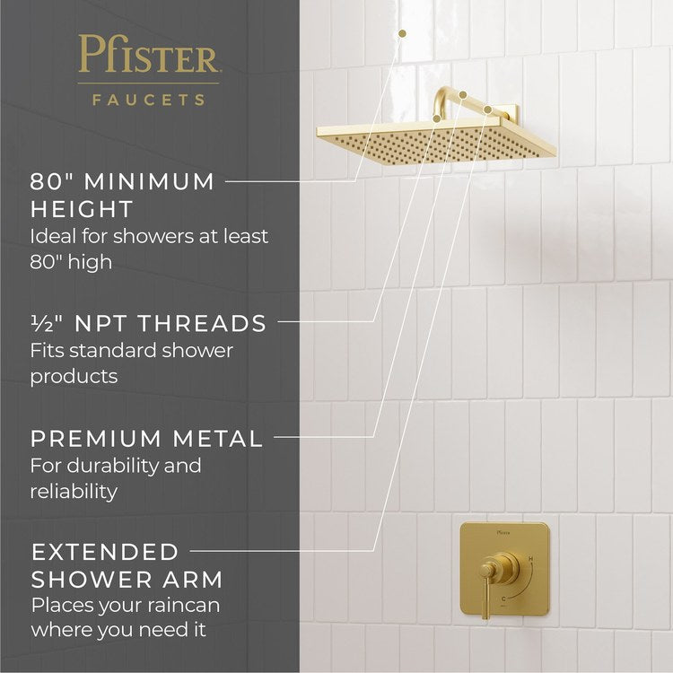 Shower Arm Straight Less Flange Brushed Gold 14 Inch Brass Wall - Image 2