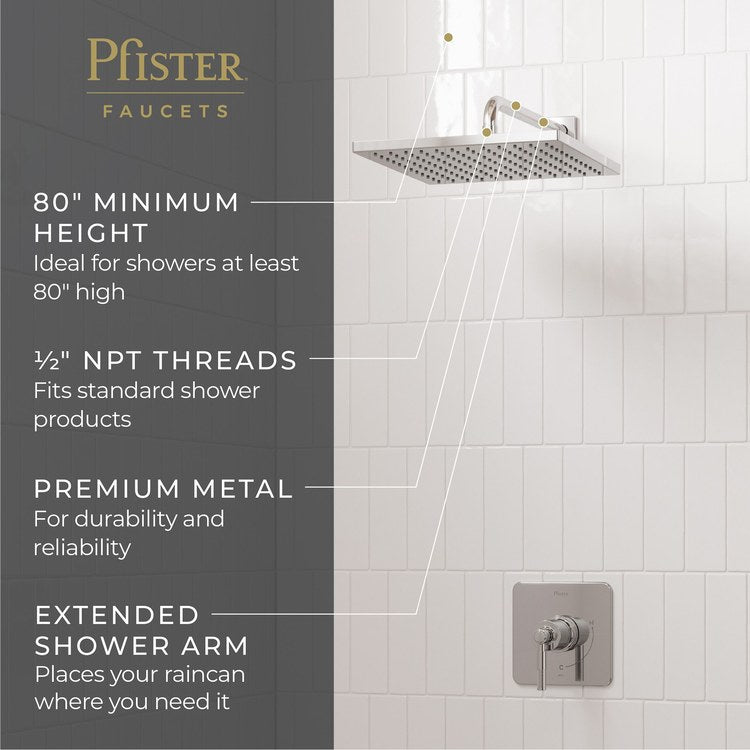 Shower Arm Straight Less Flange Polished Chrome 14 Inch Brass Wall - Image 2