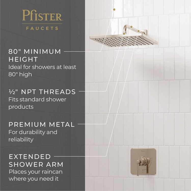Shower Arm Straight Less Flange Polished Nickel 14 Inch Brass Wall - Image 2