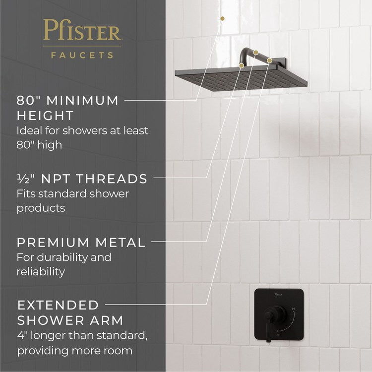 Shower Arm Straight Less Flange Matte Black 18 Inch Brass Wall - Image 3