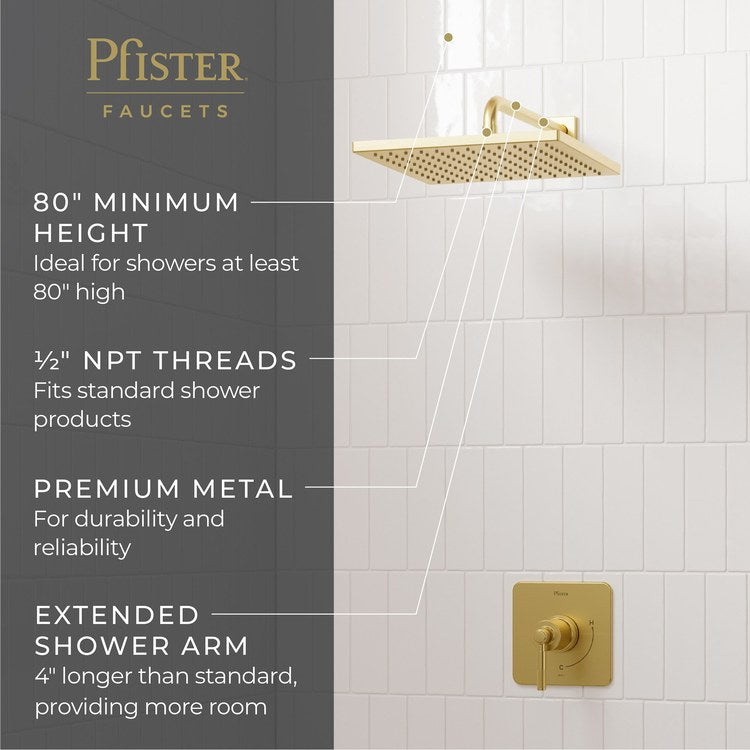 Shower Arm Straight Less Flange Brushed Gold 18 Inch Brass Wall - Image 3