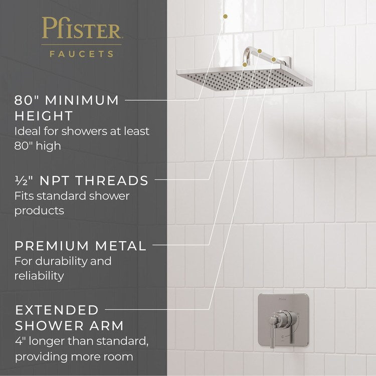 Shower Arm Straight Less Flange Polished Chrome 18 Inch Brass Wall - Image 3