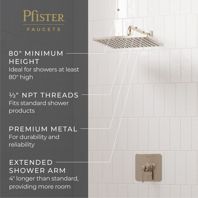 Shower Arm Straight Less Flange Polished Nickel 18 Inch Brass Wall - Image 3