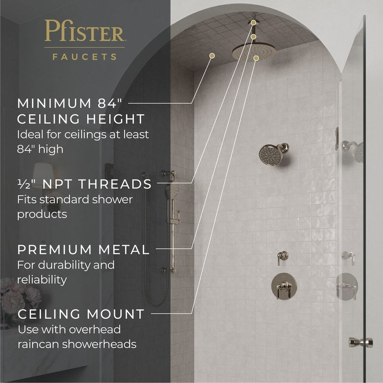 Shower Arm Less Flange Polished Nickel 6 Inch Brass Ceiling - Image 2