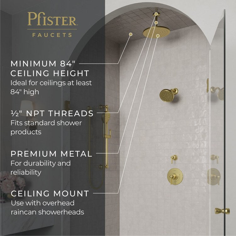 Shower Arm Less Flange Brushed Gold 6 Inch Brass Ceiling - Image 2