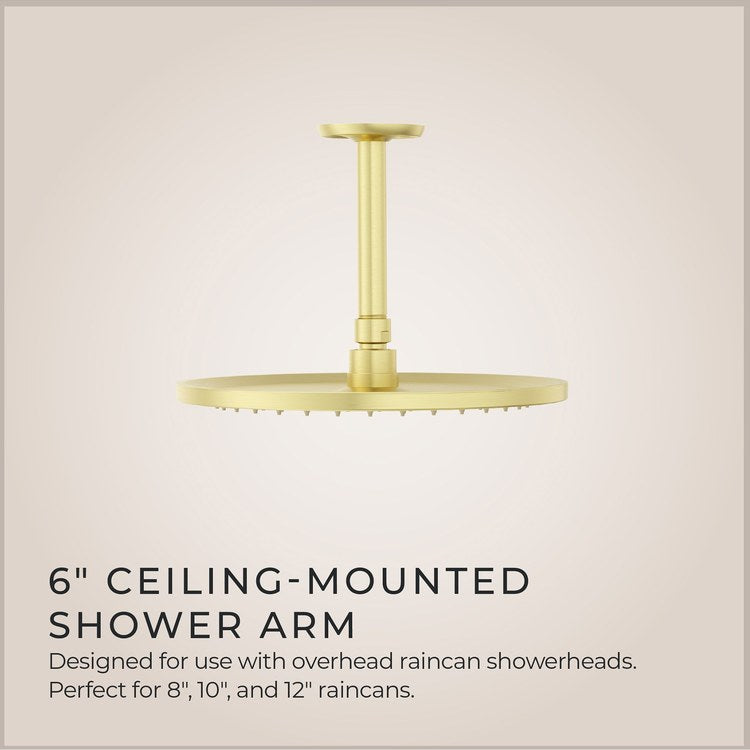 Shower Arm Less Flange Brushed Gold 6 Inch Brass Ceiling - Image 3