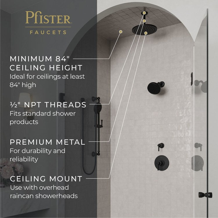 Shower Arm Less Flange Matte Black 6 Inch Brass Ceiling - Image 2