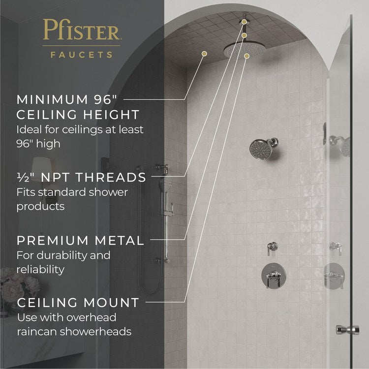 Shower Arm Less Flange Polished Chrome 12 Inch Brass Ceiling - Image 3