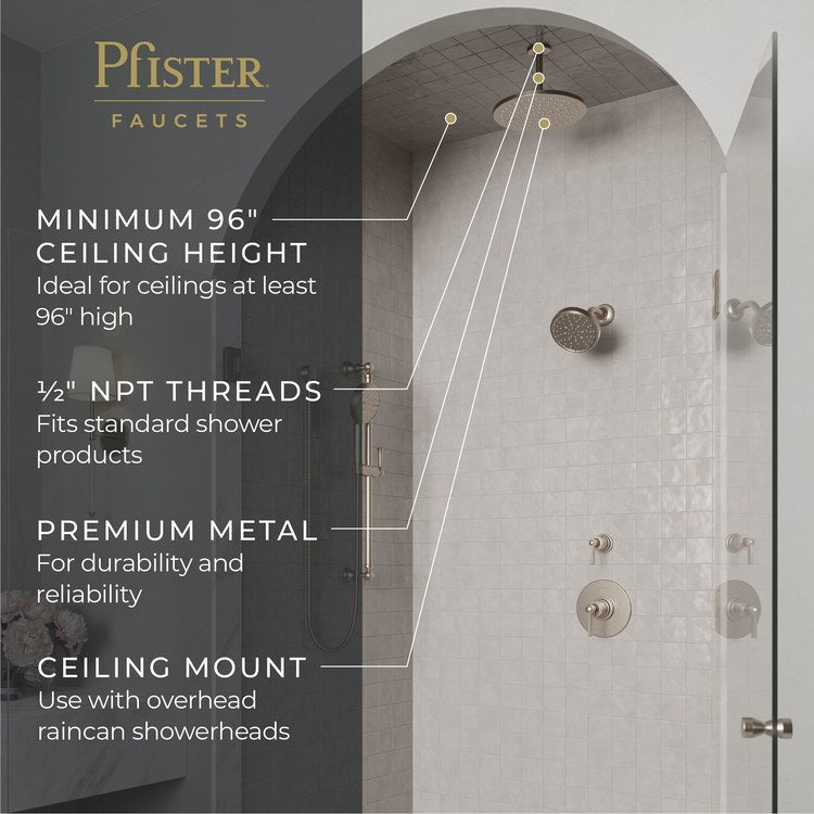 Shower Arm Less Flange Brushed Nickel 12 Inch Brass Ceiling - Image 2