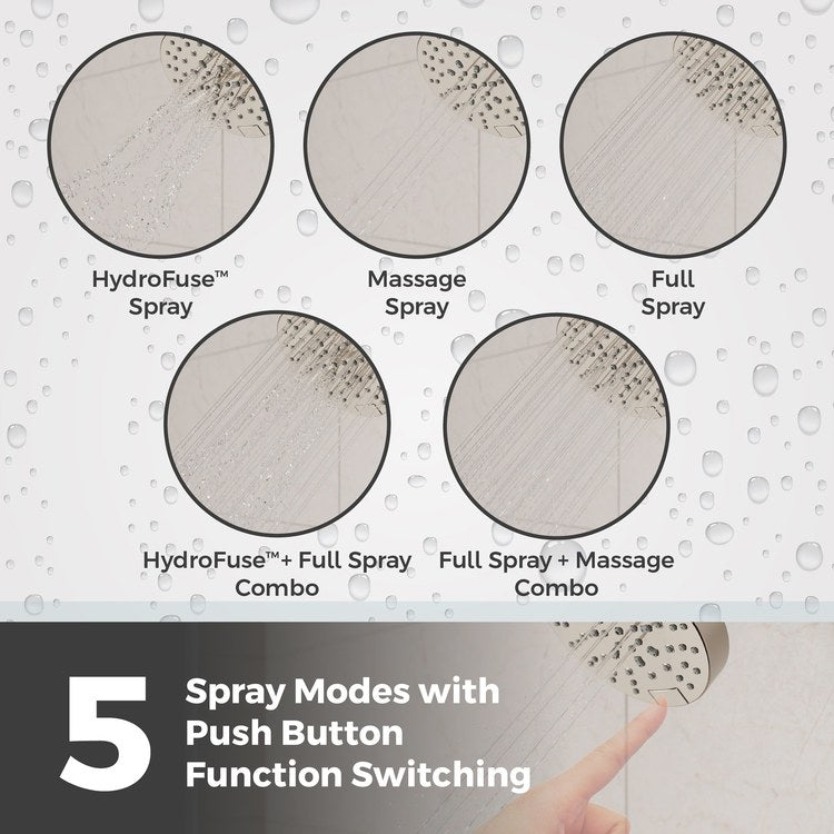 Showerhead 5 Functions Modern Polished Nickel 5-1/2 Inch 1.75 Gallons per Minute Push Button Switch Round ADA - Image 2