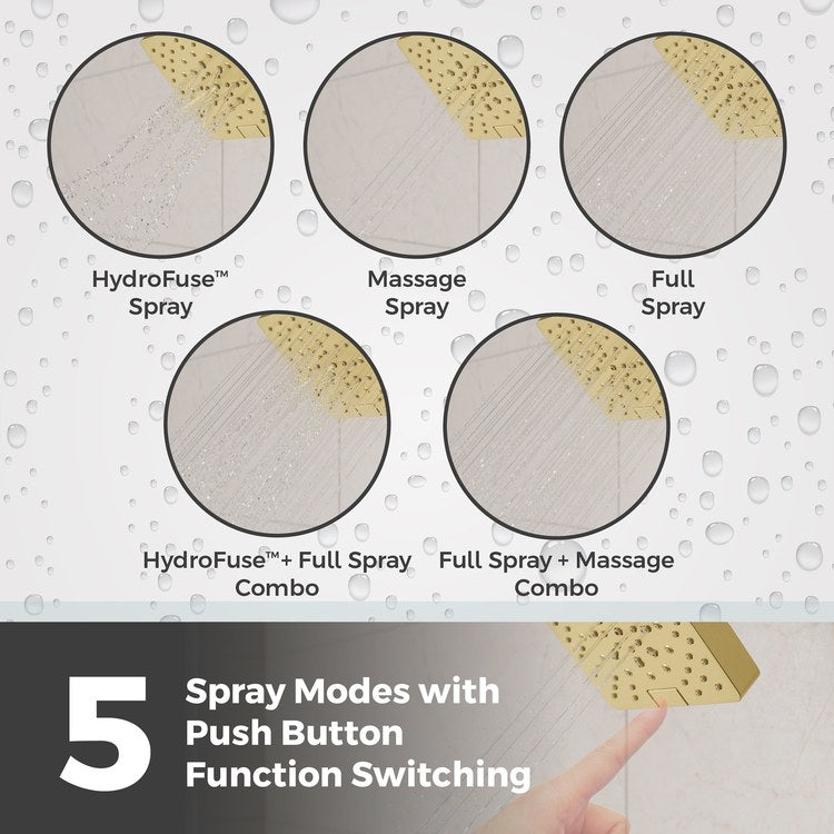Showerhead 5 Functions Modern Brushed Gold 5-7/16 Inch 1.75 Gallons per Minute Push Button Switch Square ADA - Image 2