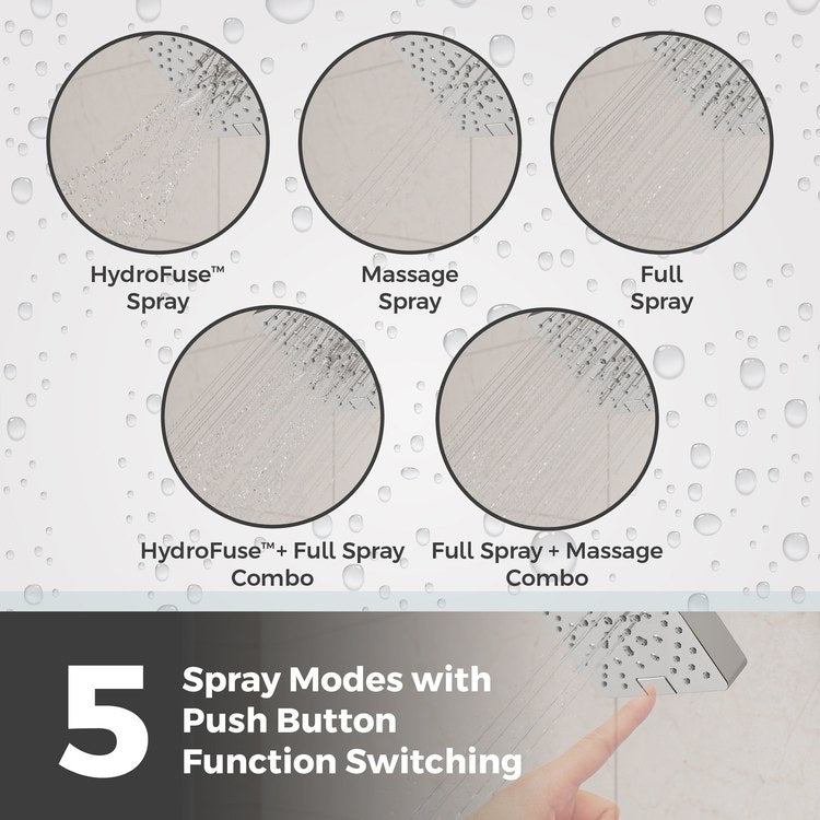 Showerhead 5 Functions Modern Polished Chrome 5-7/16 Inch 1.75 Gallons per Minute Push Button Switch Square ADA - Image 2