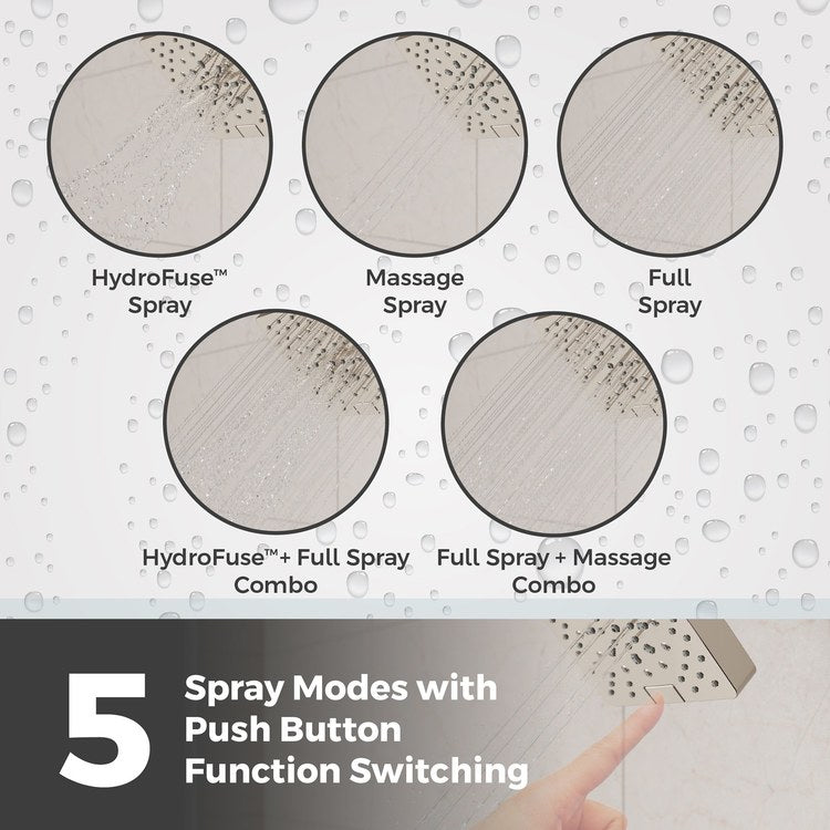 Showerhead 5 Functions Modern Polished Nickel 5-7/16 Inch 1.75 Gallons per Minute Push Button Switch Square ADA - Image 2
