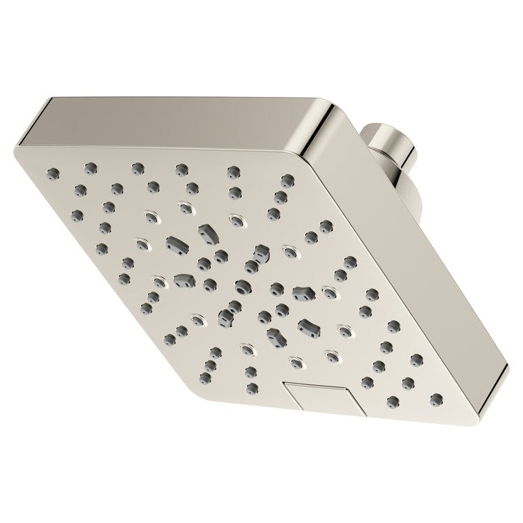 Showerhead 5 Functions Modern Polished Nickel 5-7/16 Inch 1.75 Gallons per Minute Push Button Switch Square ADA - Image 1
