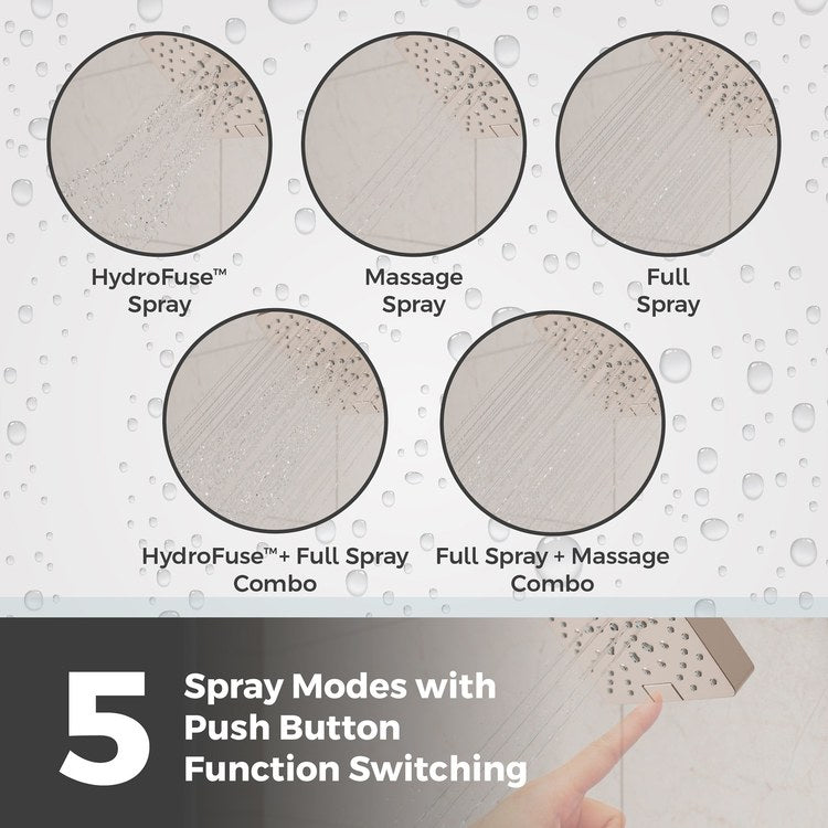 Showerhead 5 Functions Modern Brushed Nickel 5-7/16 Inch 1.75 Gallons per Minute Push Button Switch Square ADA - Image 2