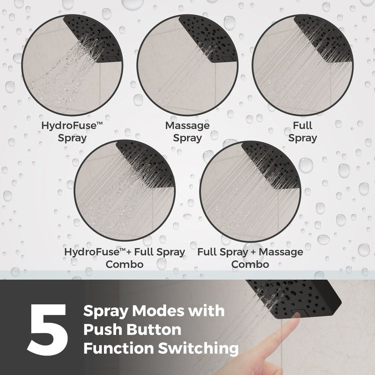 Showerhead 5 Functions Modern Spot Defense Matte Black 5-7/16 Inch 1.75 Gallons per Minute Push Button Switch Square ADA - Image 2