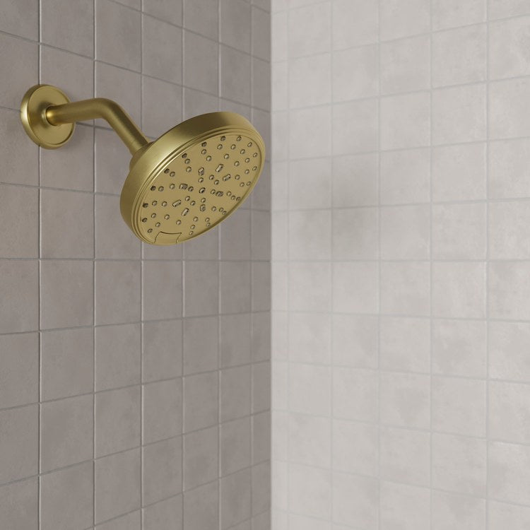 Showerhead 5 Functions Transitional Brushed Gold 5-13/16 Inch 1.75 Gallons per Minute Push Button Switch Round ADA - Image 2