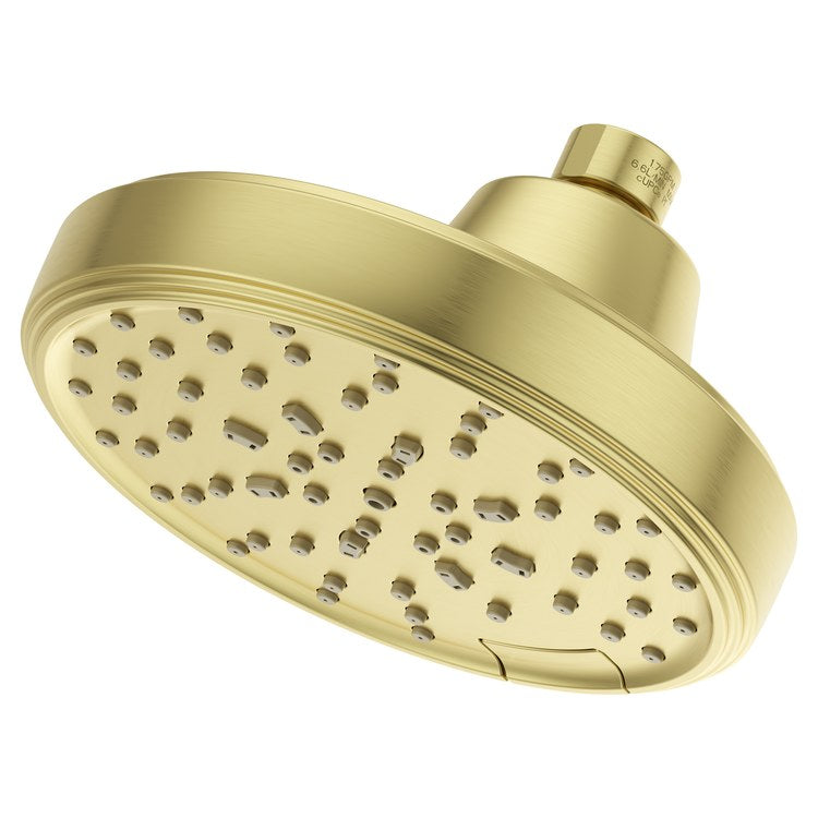 Showerhead 5 Functions Transitional Brushed Gold 5-13/16 Inch 1.75 Gallons per Minute Push Button Switch Round ADA - Image 1